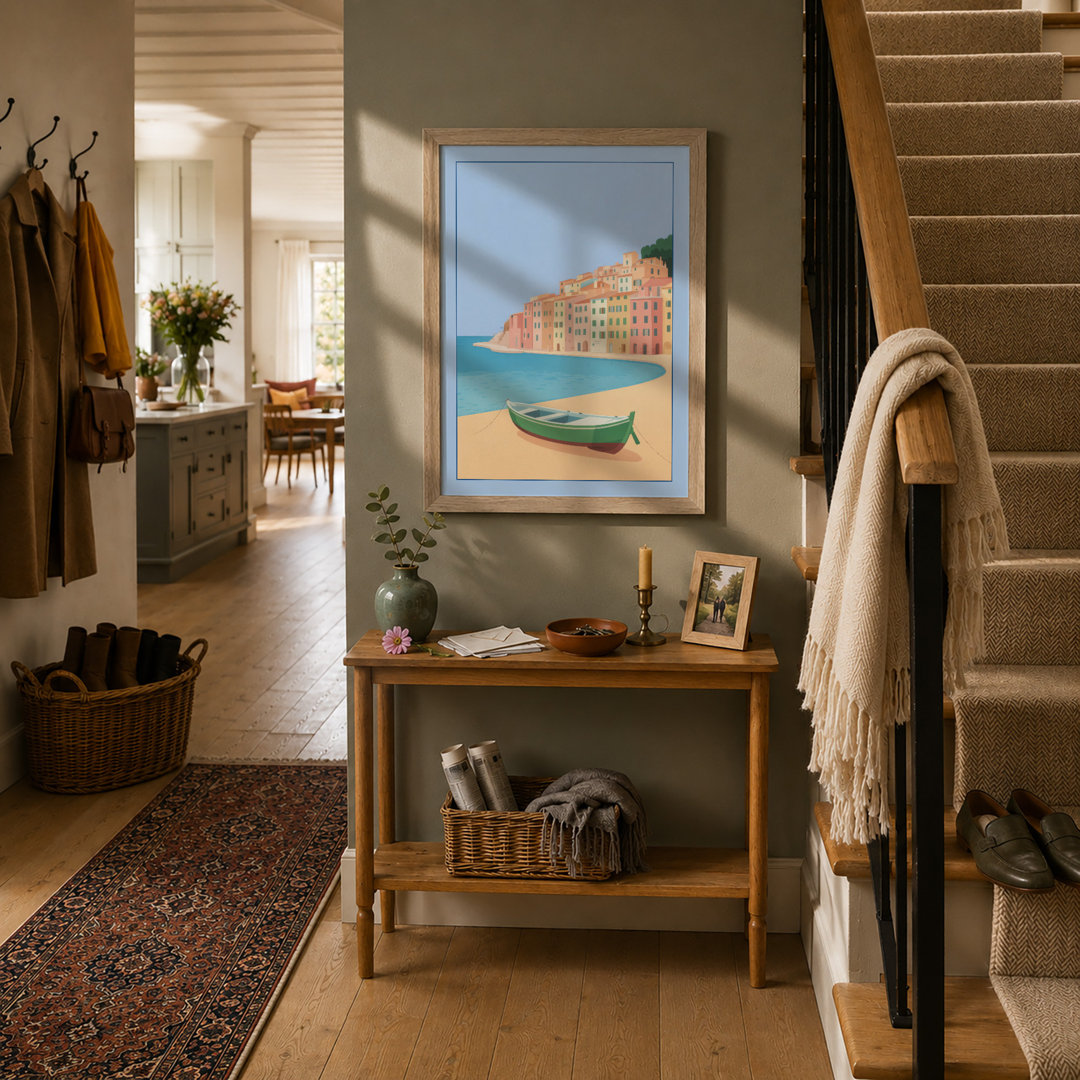 Beached Boat, Village Coastal - Framed Print