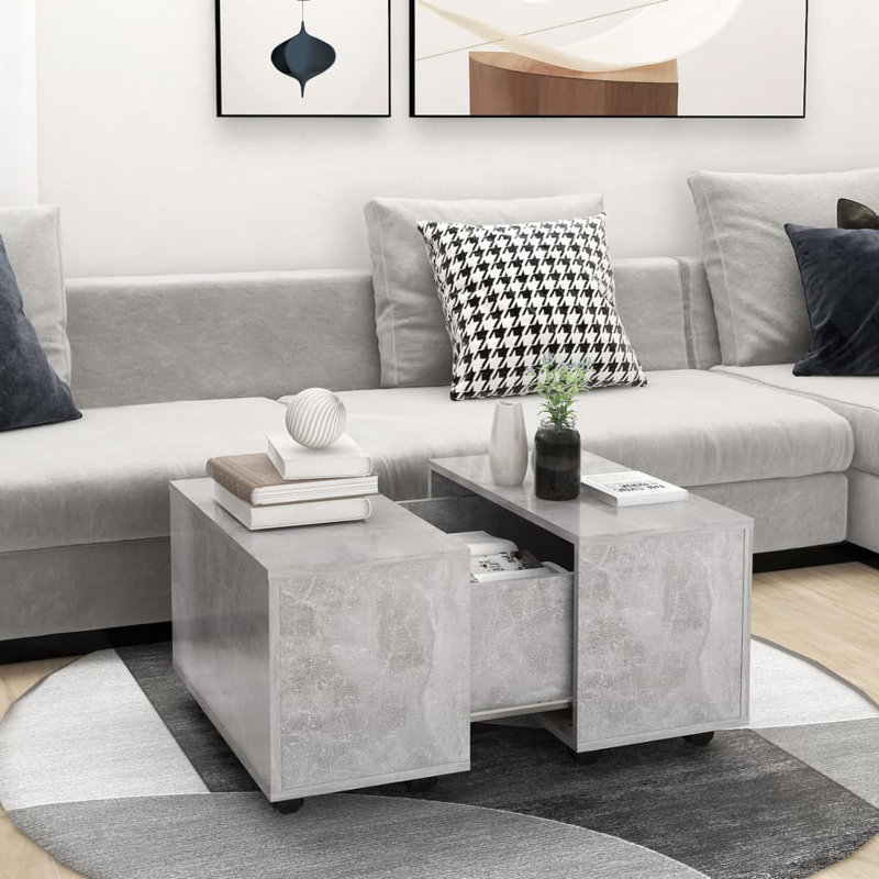 Godart Wheel Coffee Table with Storage, Concrete Grey