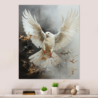 «White Dove Winged Messenger», impression d'art mural en métal colombe