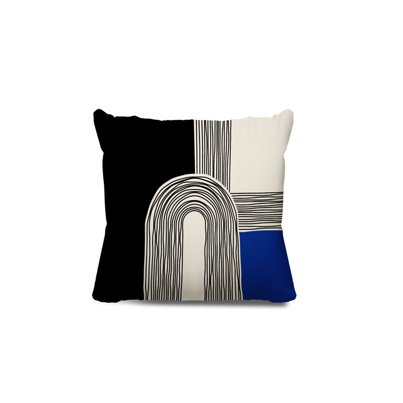 Coussin décoratif réversible intérieur / extérieur Cassie, Bleu marine / crème / noir, H 17 po x l 17 po