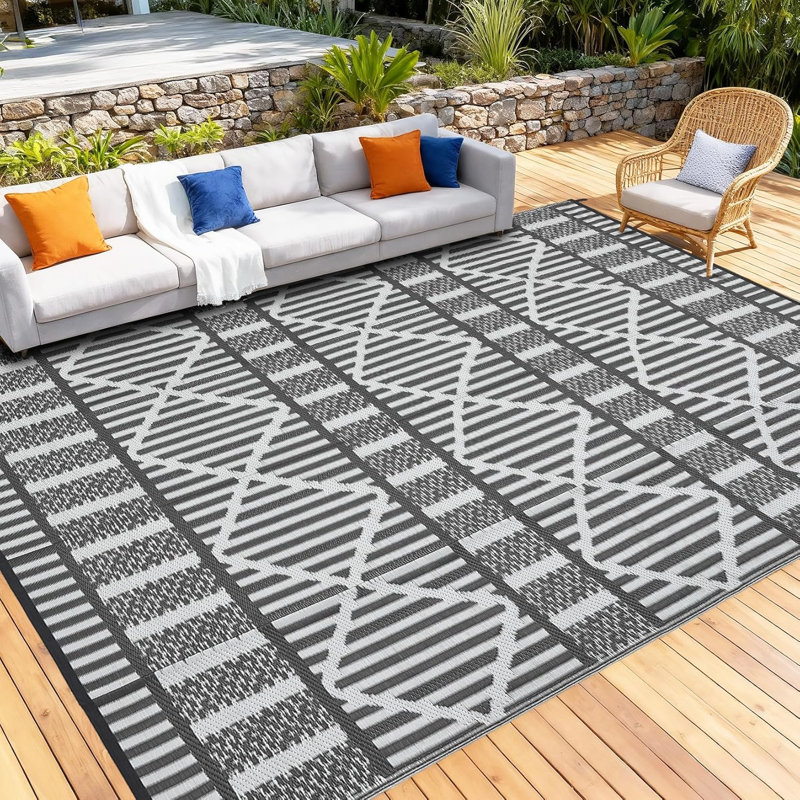 8x10 FT Reversible Outdoor Rug, Waterproof UV Resistant Plastic Straw Patio Mat, Lightweight Easy Clean Foldable Camping Carpet for RV Balcony Backyard Porch Deck Picnic Travel
