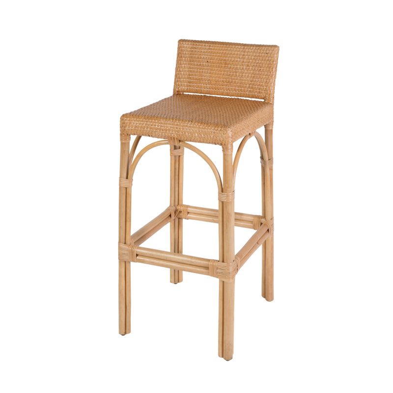 Tabouret de bar Estella en rotin naturel, hauteur du siège 76 cm (30 po), dossier bas, Naturel