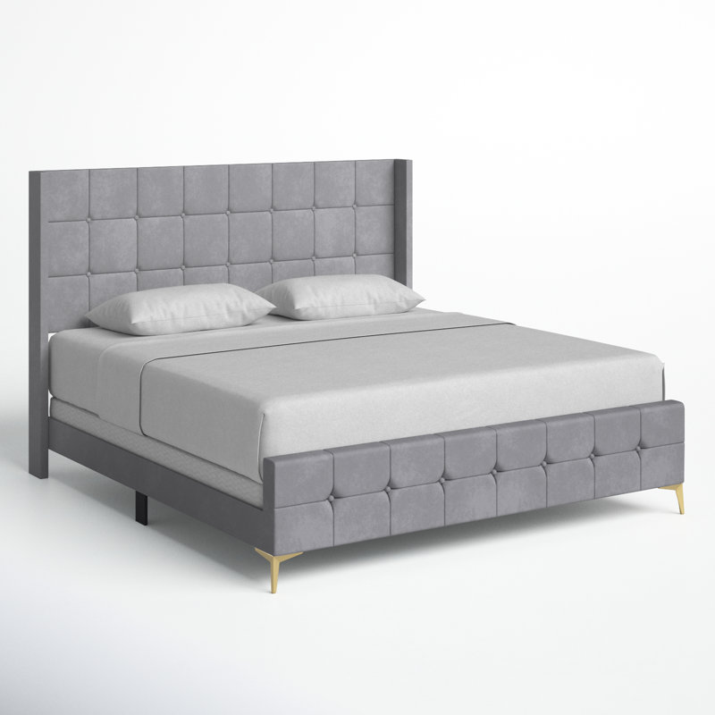 Lit tapissier capitonné standard Mikaela, Gris argenté, Très grand