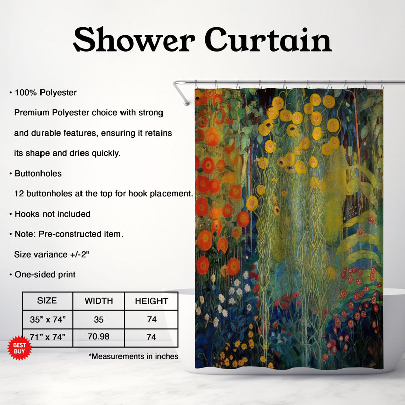 Rideau de douche Floral, H 74 po x l 71 po