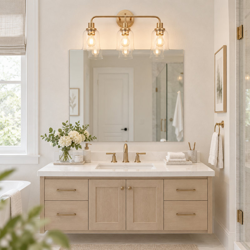 Evony 3-Light Dimmable Modern Bell Vanity Light with Warm Gold Finish, for Bathroom Vanity