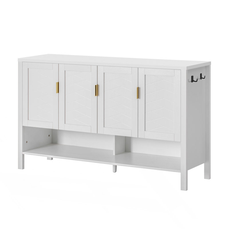 Storage Sideboard With 4-Doors, Multi Functional Buffet With Open Shelf And 2-Tiers Adjustable Shelves, White