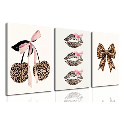Ensemble de 3 impressions sur toile Leopard Bow