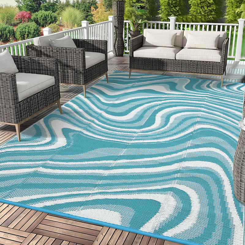 Outdoor Rug Reversible Outdoor Doormat Waterproof, Modern Plastic Straw, Abstract, Mark Resistant, Easy Clean, Portable, Low Pile, for Patio, Deck, Camping, RV