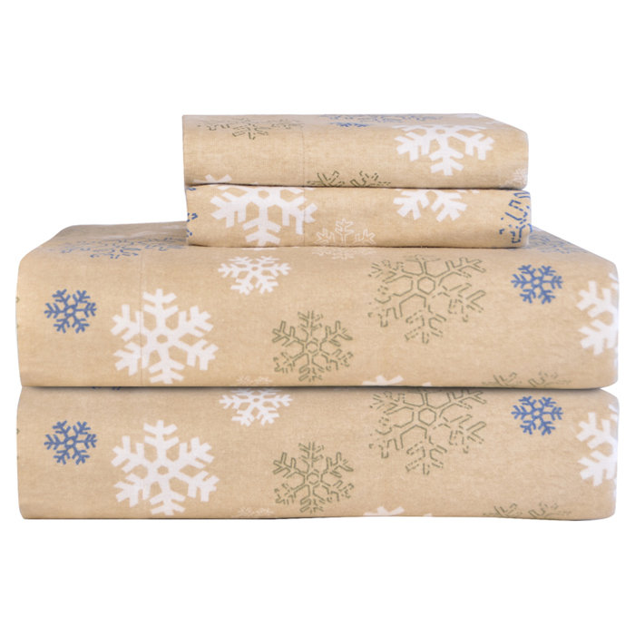 Ensemble de draps 100% coton en flanelle imprimée 170 g / m² Pointehaven, Ensemble de draps pour grand lit + drap-housse + 2