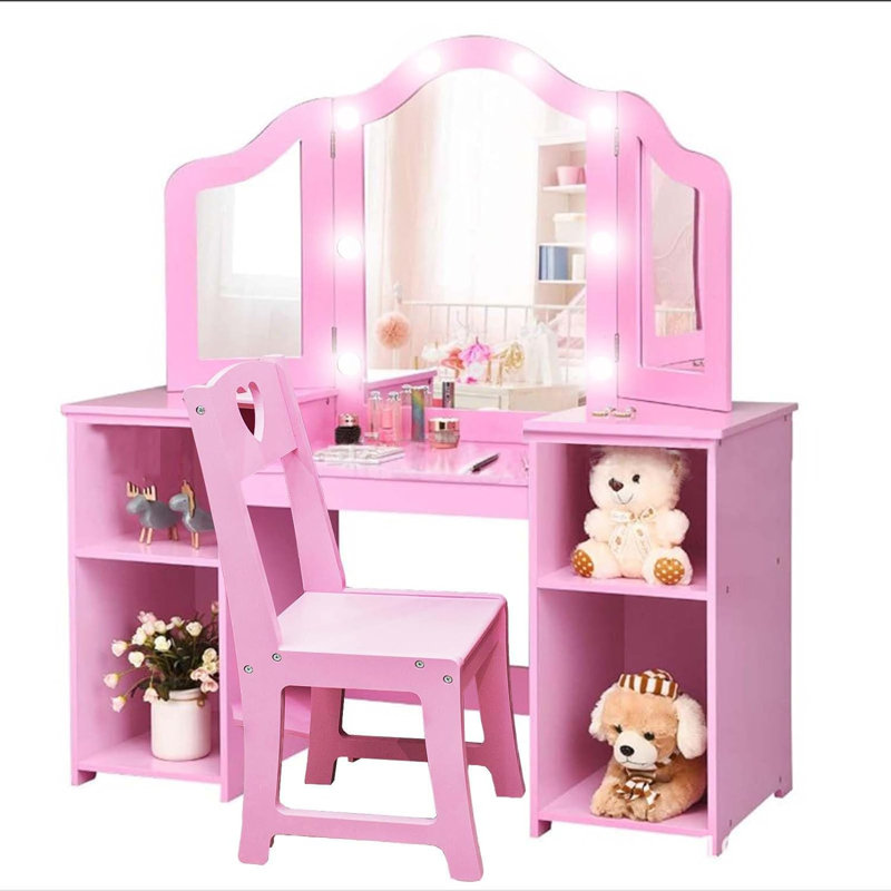 Ensemble coiffeuse et miroir pour enfants Causey, Rose