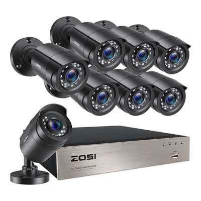 8CH 1080P DVR Security Camera System, 8 x 2MP Wired Outdoor Bullet Cameras, Motion Detection