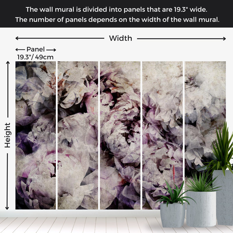 Murale florale pelez et collez - Parterre de fleurs, L 82 po x l 115 po