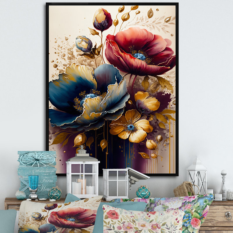 Night Shade Poppy Floral Design III " Night Shade Poppy Floral Design III ", 44" H x 34" W x 1.5" D