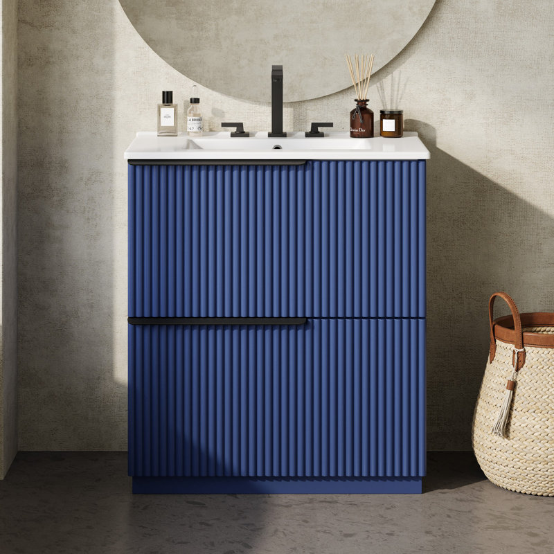 Meuble-lavabo autoportant moderne et minimaliste avec lavabo, Bleu
