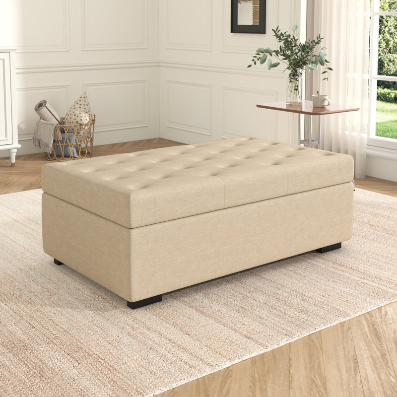 Folding Ottoman Sleeper Bed with Memory Foam Mattress and Tufted Design, Beige