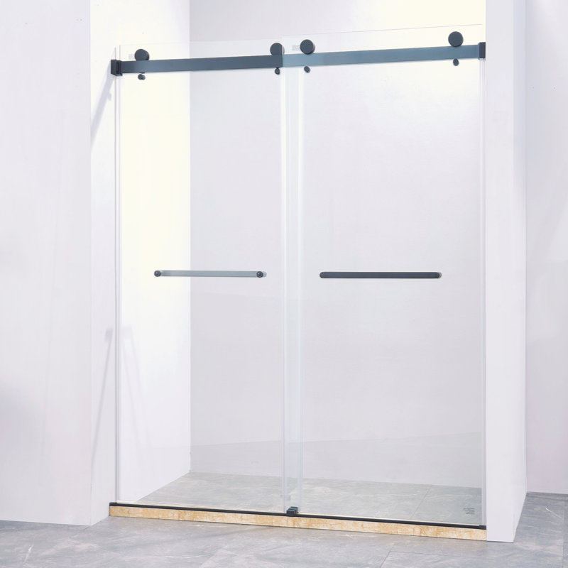 56-60"W X 75"H Frameless Double Sliding Shower Door, 304 Stainless Steel, 5/16" (8Mm) Thick SGCC Tempered Clear Glass.