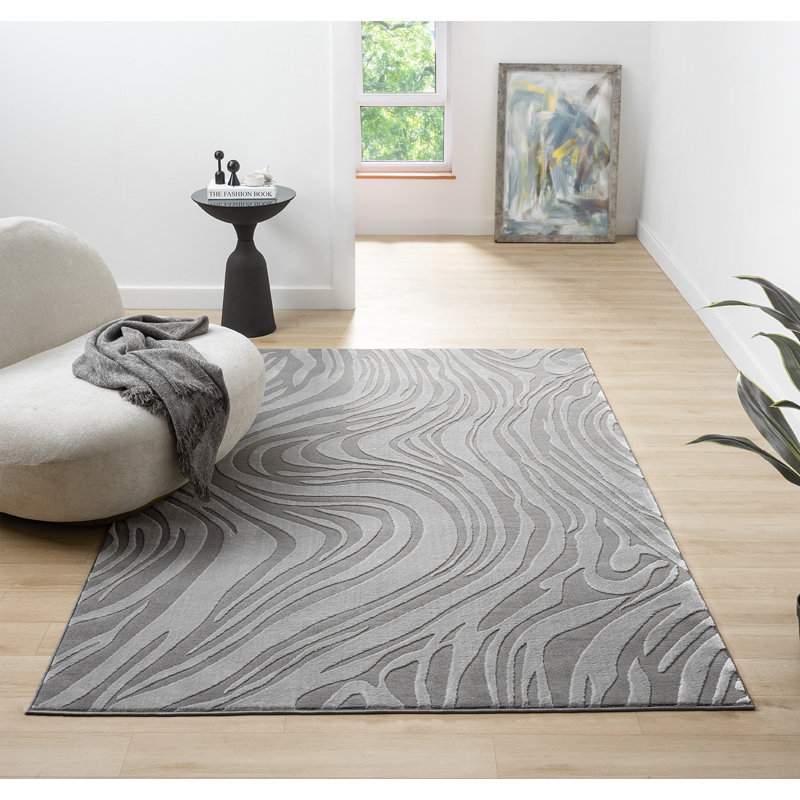 Vellure Modern Indoor Living Room Area Rug Embossed Cut-Shrink Pile with Metallic Sheen Jute Backing Living Room - Bedroom Hallway Carpet Pyramid Anthracite