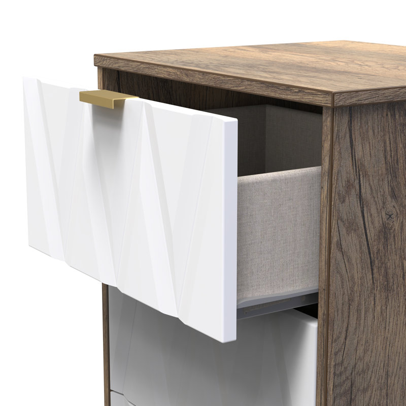 Las Vegas 45 cm W Bedside Table, White Matt/Vintage Oak