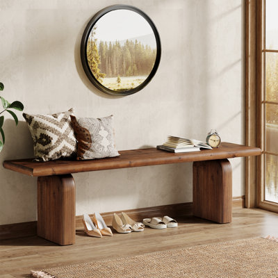62.99-Inch Solid Wood Entryway Bench, Farmhouse Indoor Wooden End of Bed Bench for Entryway, Hallway, Bedroom, Dining Room, Living Room, Rustic Brown