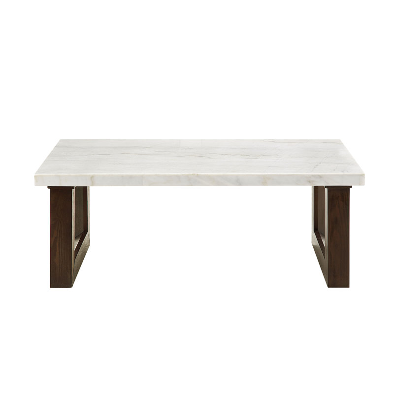 Edwyn 48'' White Marble Top and Brown Wood Coffee Table