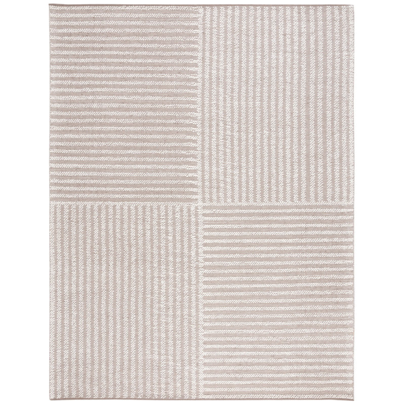 Darvone Hand Woven Wool/Cotton Striped Rug in Ivory/Taupe, Square 6'