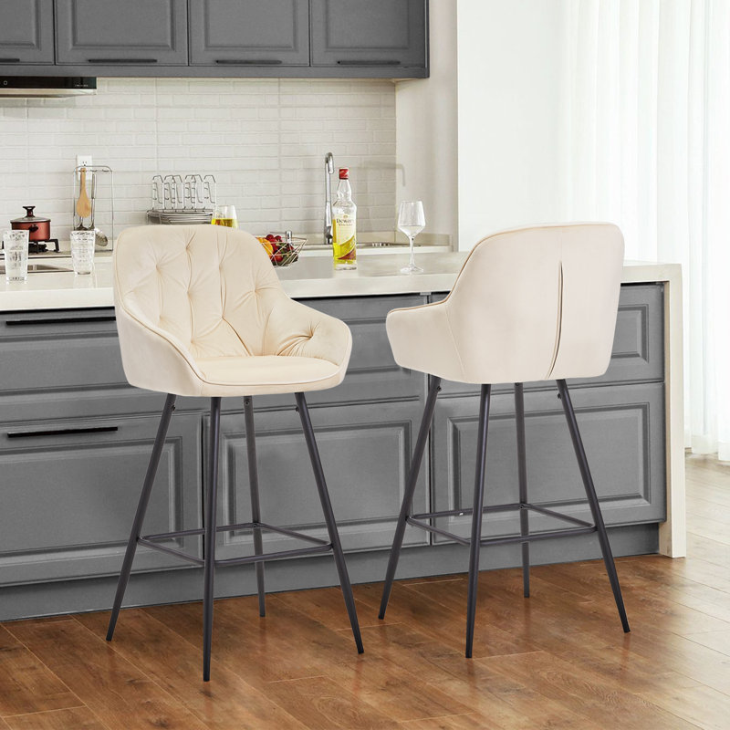 Adelmina Upholstered Counter Stool with Metal Frame, Cream