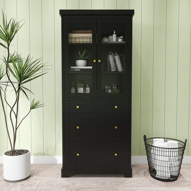 Grande armoire de rangement autoportante moderne 70,1 pouces avec 3 tiroirs, Noir