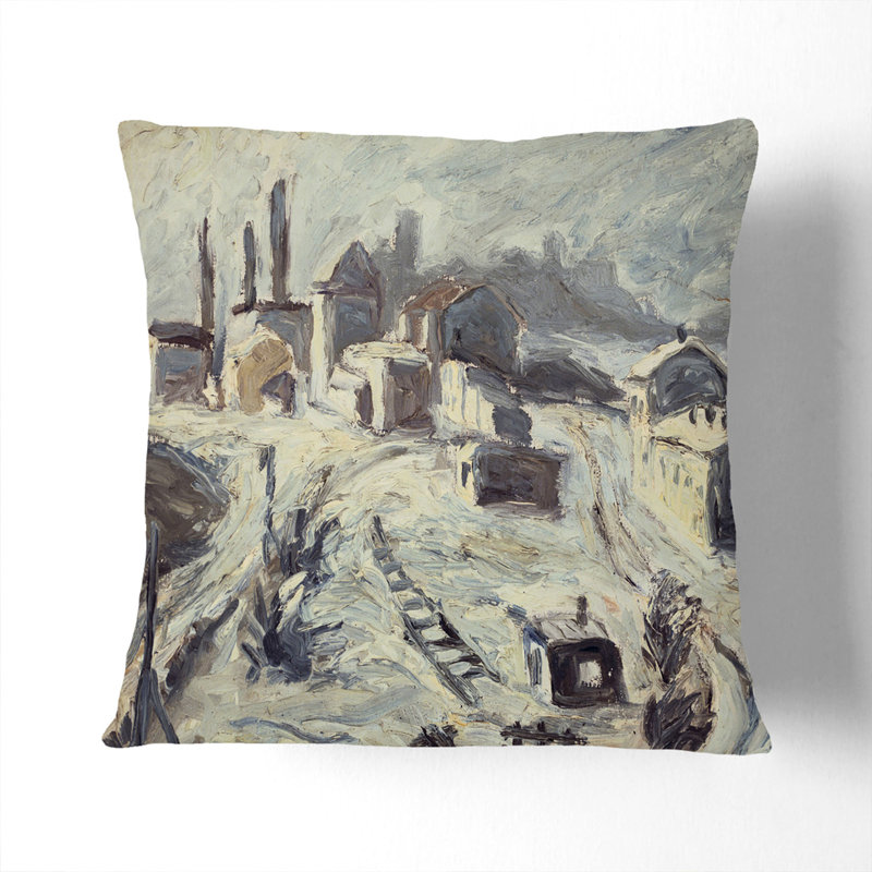 Train Tracks and Houses Scatter Cushion with Filling, Black, 40cm H x 40cm W x 15cm D