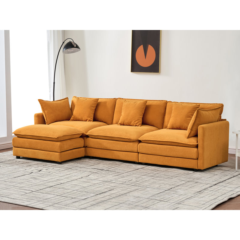 Canapé 110 po en chenille avec repose-pieds Cloud, Orange