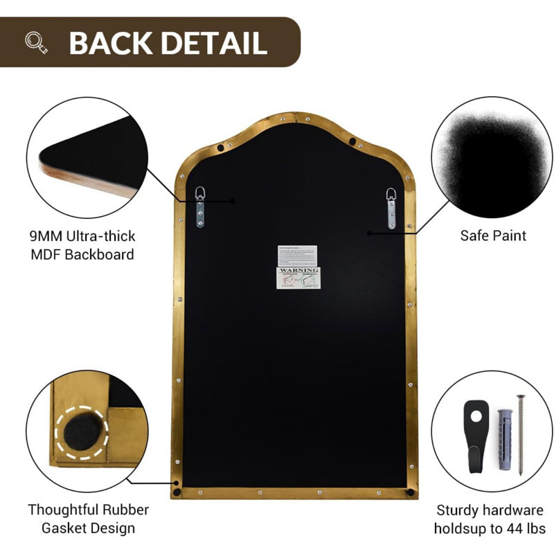 Miroir de salle de bain Aremi Cadre en acier inoxydable, 38 po x 26 po, Or brossé
