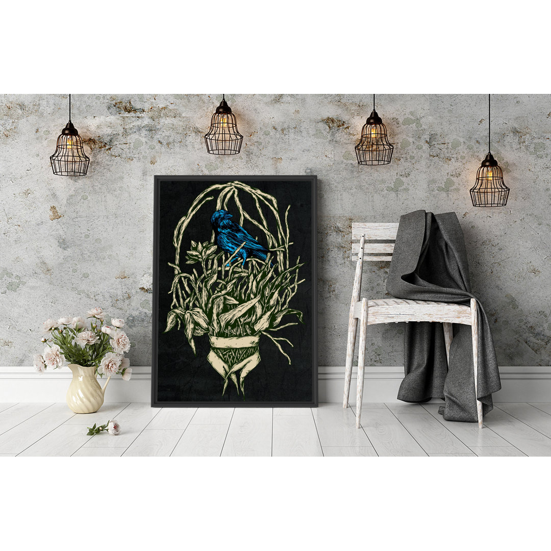 Gerahmtes Wandbild Blue Bird black