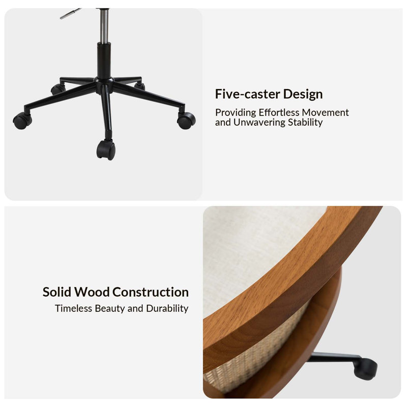 Walnut and Rattan Adjustable Task Chair with Black Metal Legs