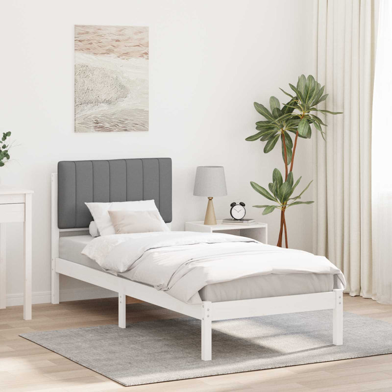 Solid Wood Bed Frame, 80 x 200cm, White/Light Grey