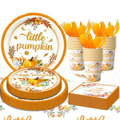 Ensemble de vaisselle pour petite fête de naissance citrouille et petites serviettes 113 pièces