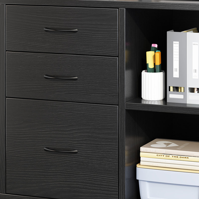 31.18''Wide 3-Drawer Rolling File Cabinet With Shelves, Black