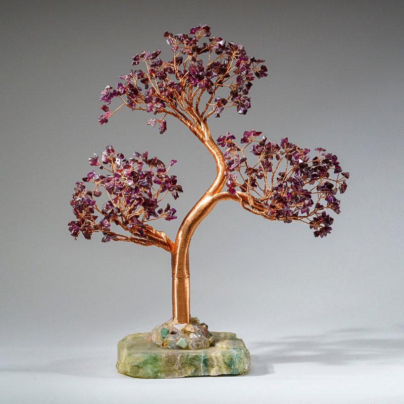 Genuine Garnet Bonsai Gemstone Tree On Fluorite Base