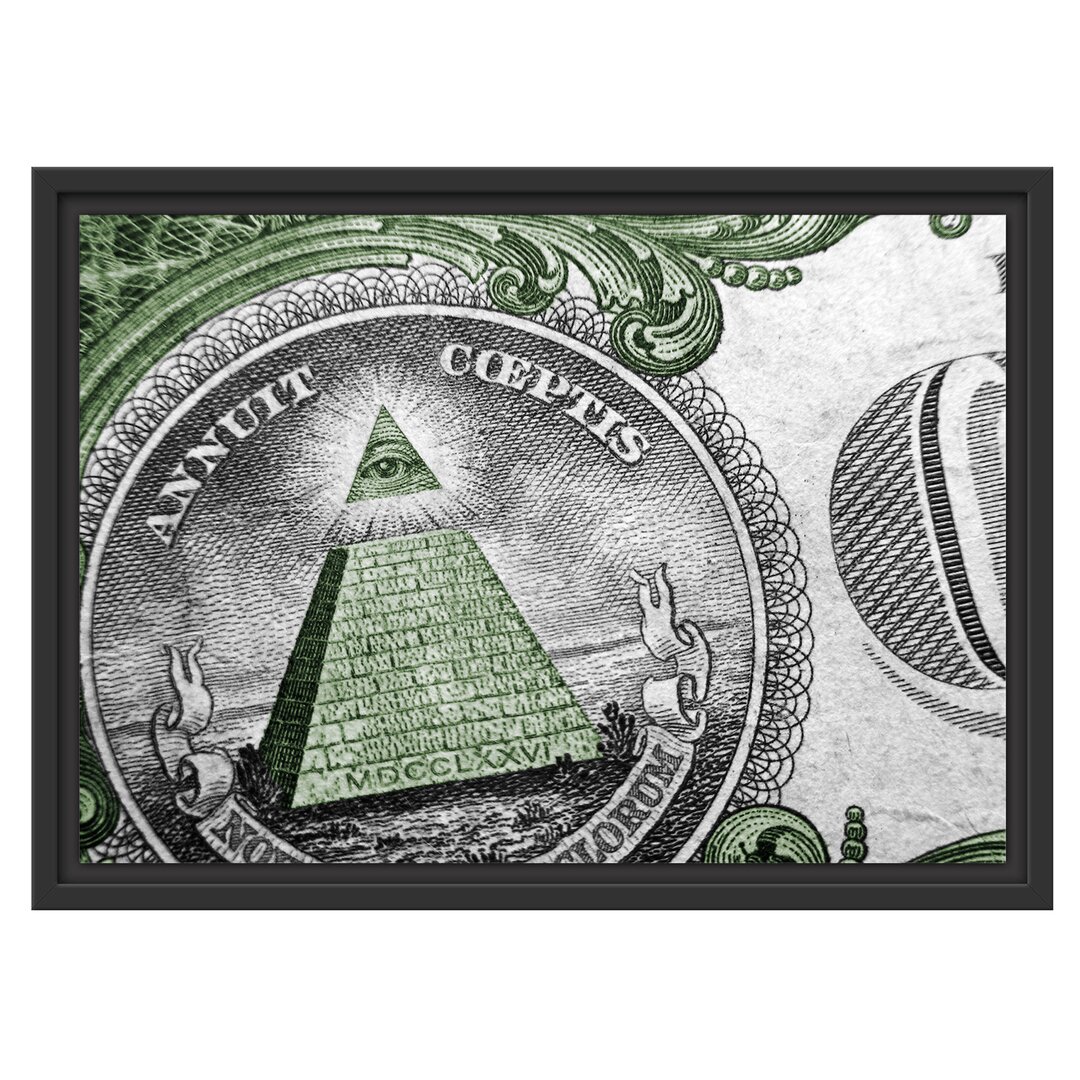 Illuminati Pyramide auf Dollar Gerahmter Grafikdruck auf Holz