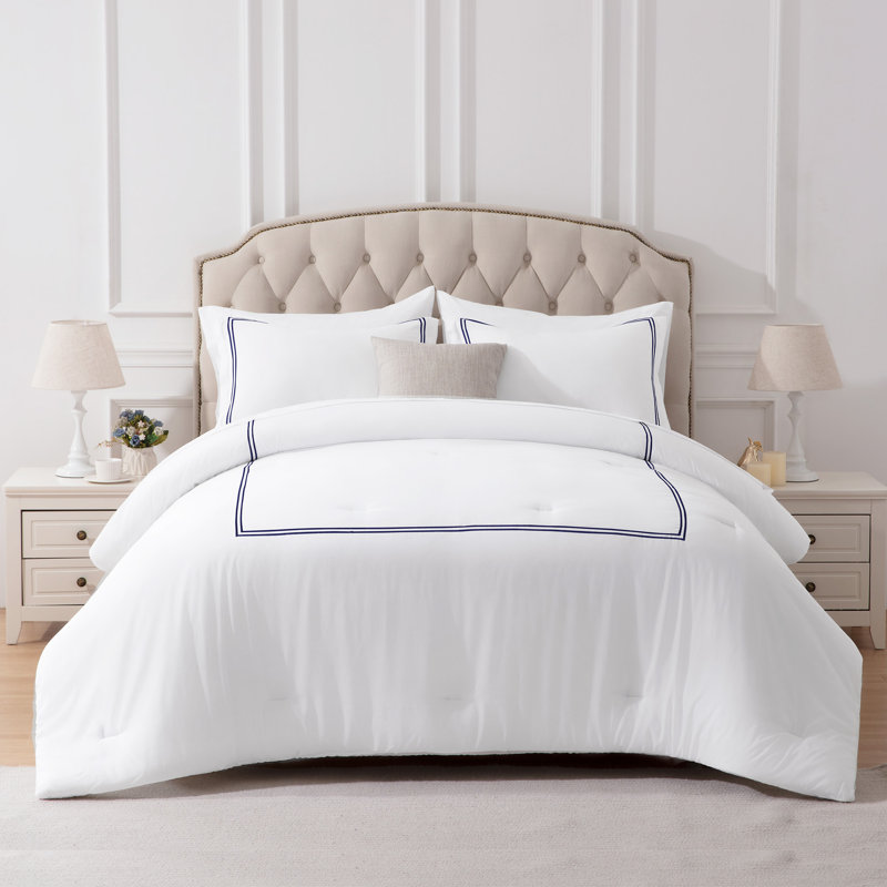Ensemble d'édredon, Édredon pour très grand lit + 2 très grandes ta, Rayures blanches/bleu marine