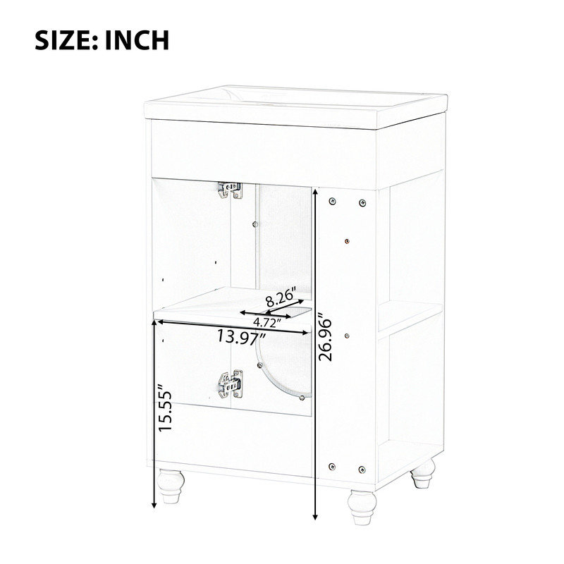 Meuble-lavabo avec lavabo, meuble-lavabo avec tablette à 2 niveaux Grabau, 20 po, bois massif et panneau de fibres à densité moyenne