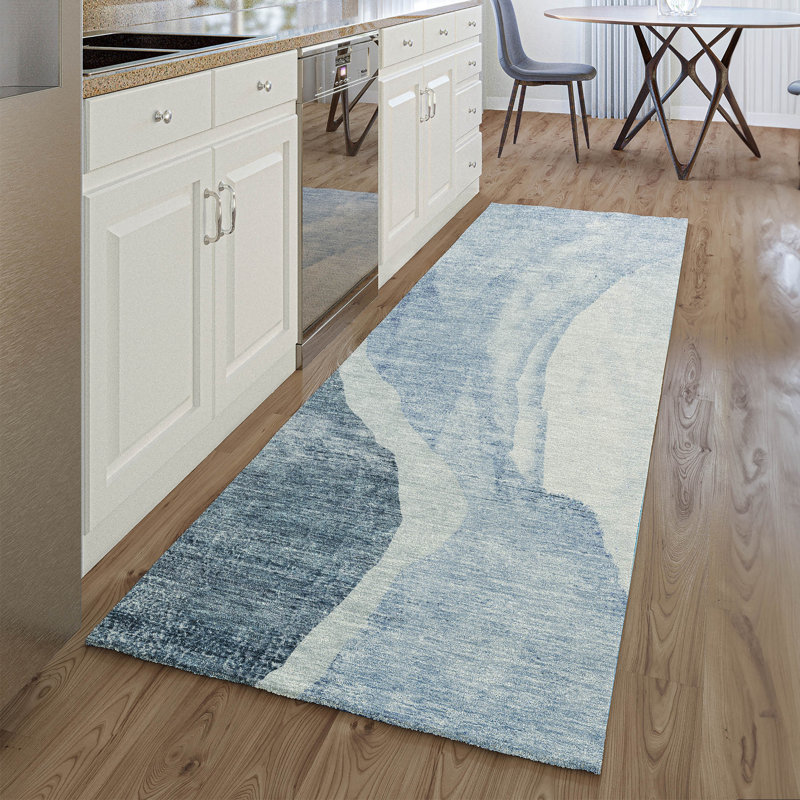 Premium Machine Washable Prisco Blue Rug, Runner 2'3" x 7'6"