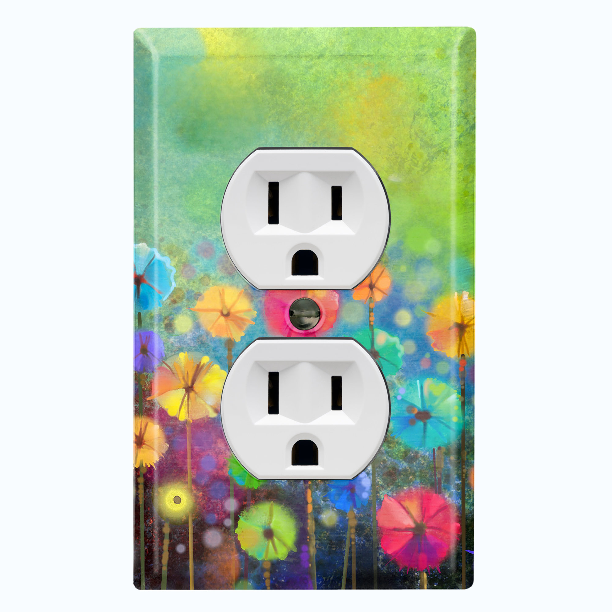 WorldAcc Metal Light Switch Plate Outlet Cover (Colorful Flowers Green ...