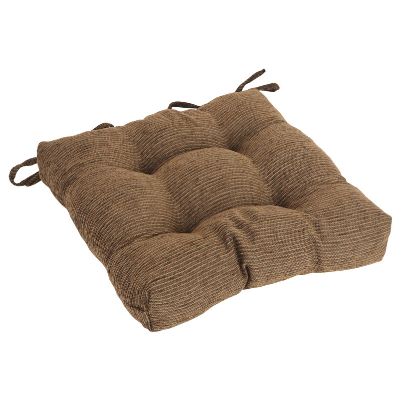 16-Inch Square Jacquard Chenille Tufted Chair Cushions, Brown Dots