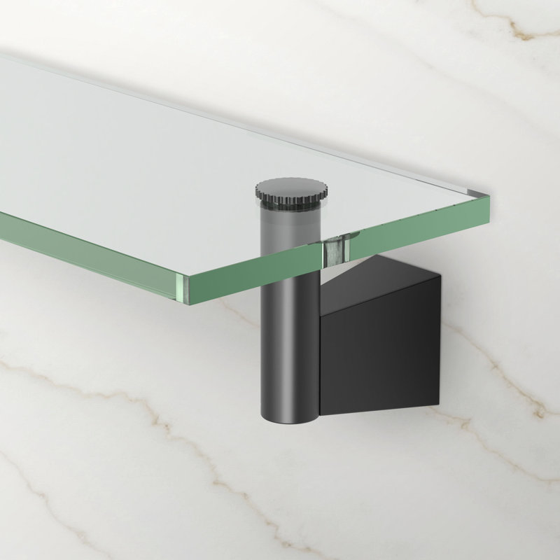 Bleu Wall Mount Rectangle Tempered Glass Shelf | Floating Shelf, Matte Black