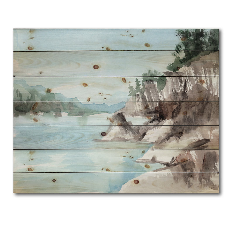 Rocks By The Blue Lake - reproduction de Lake House sur bois de pin naturel, H 15 po x l 30 po x P 0,78 po