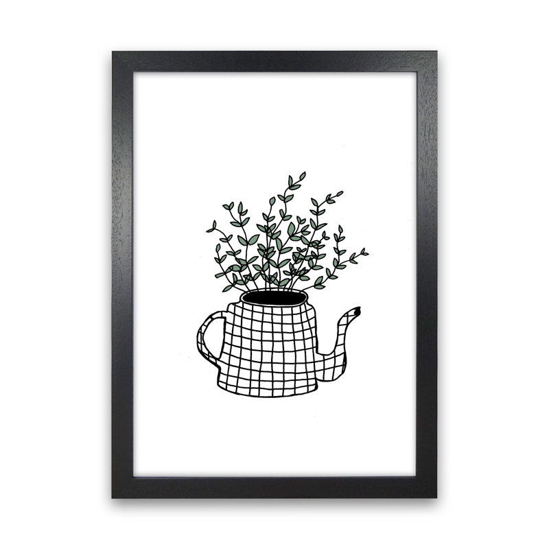 Teapot Plants Green 1 Piece Wall Art, 34cm H x 25cm W x 3cm D, Black Framed