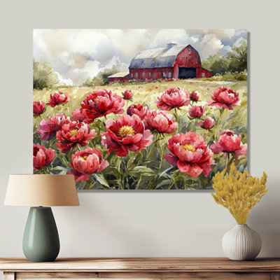 Dorel pivoines dans la brise de basse-cour V - pivoines, art mural