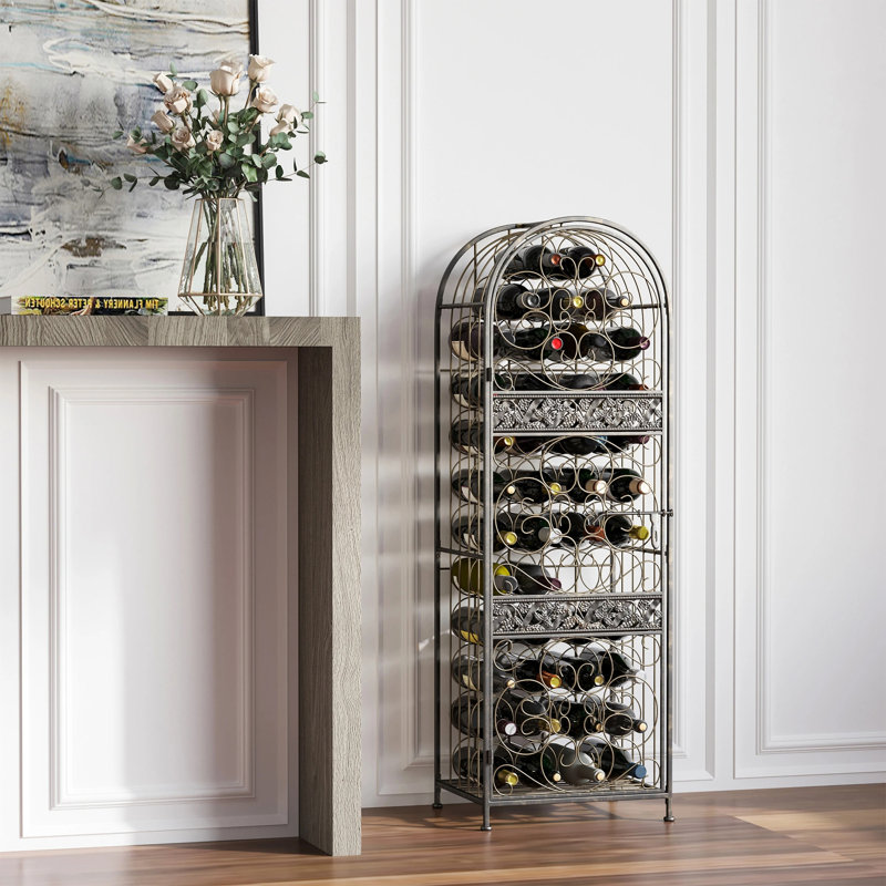 Support à vin 45 bouteilles en fer forgé avec serrure