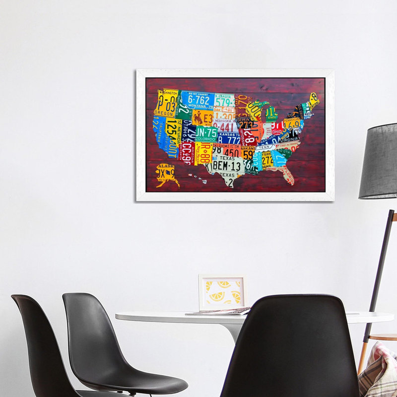 Usa Recycled License Plate Map Vii by Design Turnpike - Print on Canvas, 152.5 cm H x 101.5 cm W, White Framed