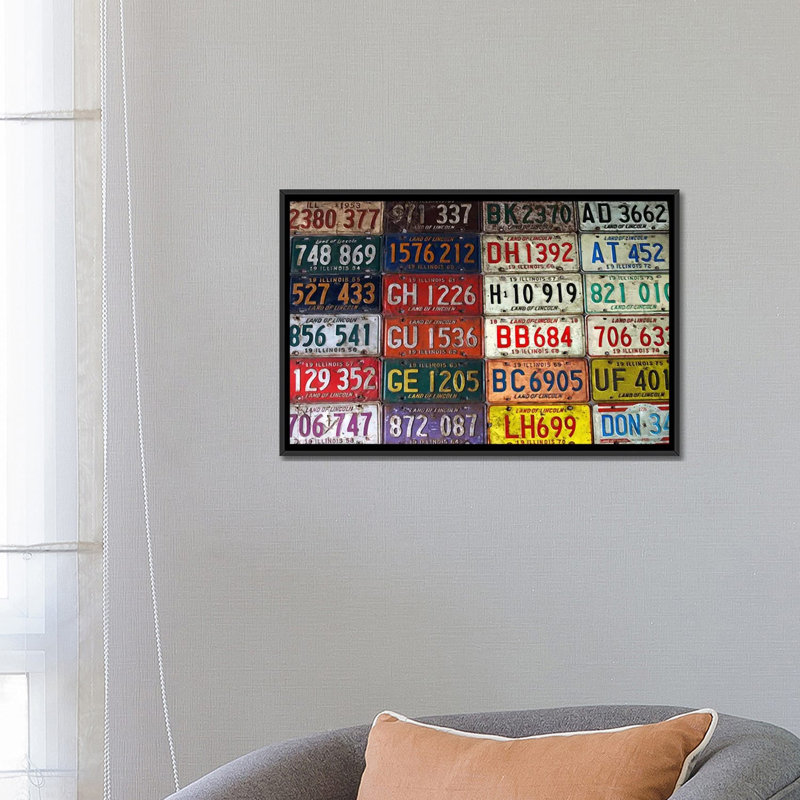 Plaques de licence de l'État - Art textuel sur toile tendue, H 18 po x l 26 po x P 1,5 po, Pas de tapis, Toile encadrée noire