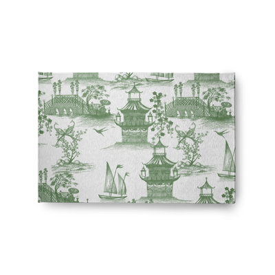 Tapis vert / gris en chenille tissé à la machine Bangeniguen